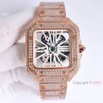 Luxury Copy Cartier Santos 100 skeleton Quartz Watch Rose Gold Bust Down